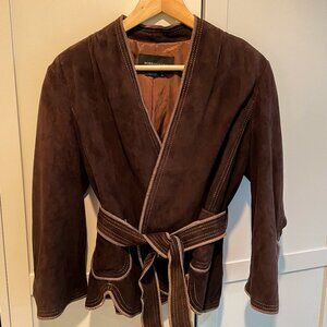 BCBGMaxazria Brown Leather Suede Wrap Jacket Women's Medium